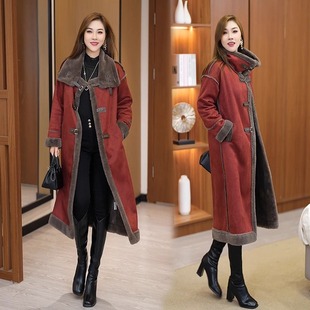 皮毛一体外套女中长款2025秋季新款时尚洋气加厚保暖鹿皮绒大衣