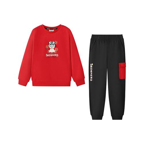 Skechers斯凯奇2026新春系列男童舒适卫衣针织长裤套装L126B036