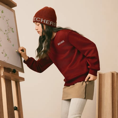 Skechers斯凯奇儿童插画艺术家联名猫咪抱抱可爱印花卫衣L425K059