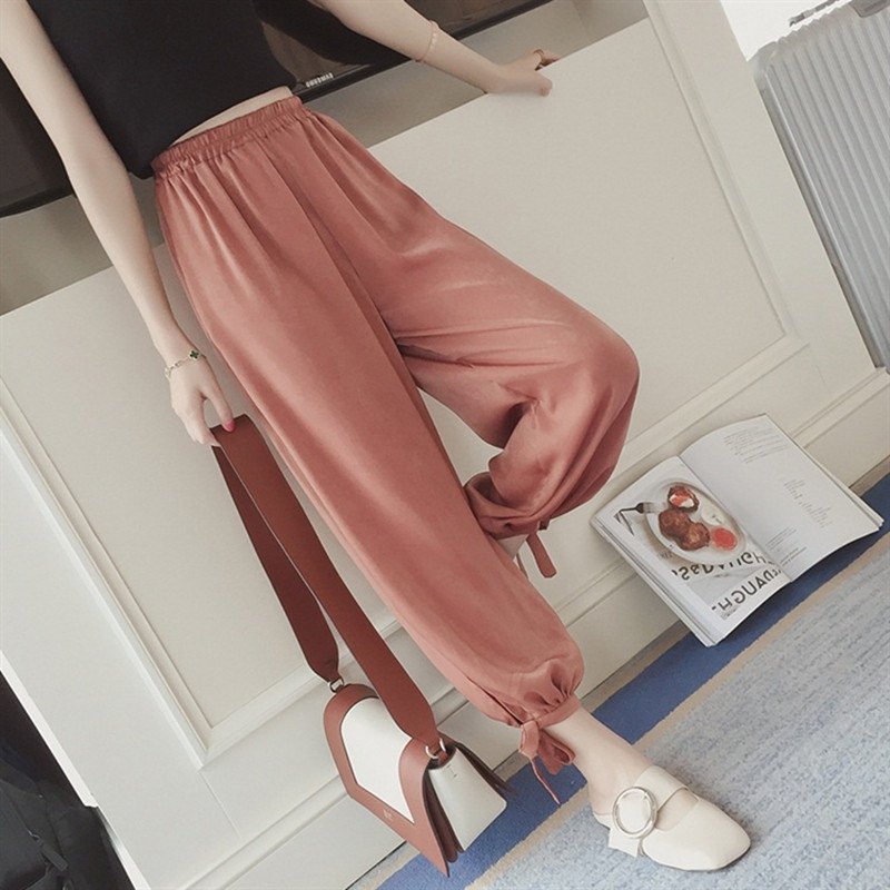 2019新款女夏高腰码分裤束裤薄款雪纺裤阔腿裤九大休闲松紧裤脚潮|msdalam kategori Butik wanita / wanita, seluar, seluar santai - dari Buy2taobao.com untuk memberikan perkhidmatan ejen Taobao profesional membeli
