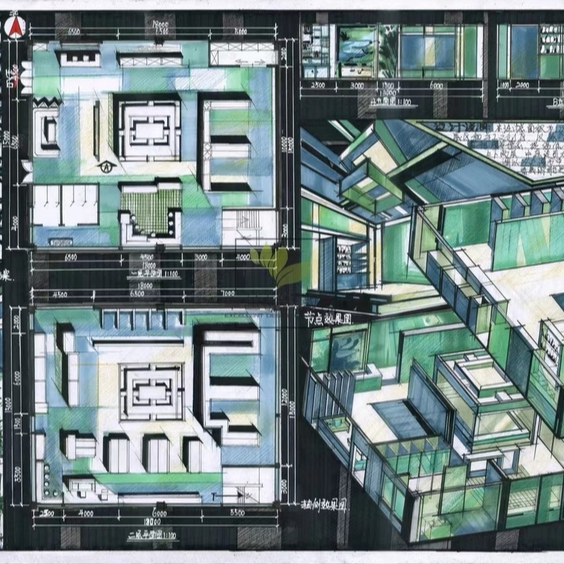 代画马克笔手绘效果图室内照片写2D/3D绘图