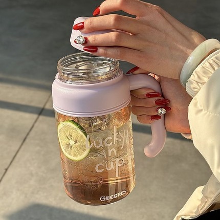 大容量水杯耐高温玻璃杯加厚超大号茶水分离杯子ins高颜值带把
