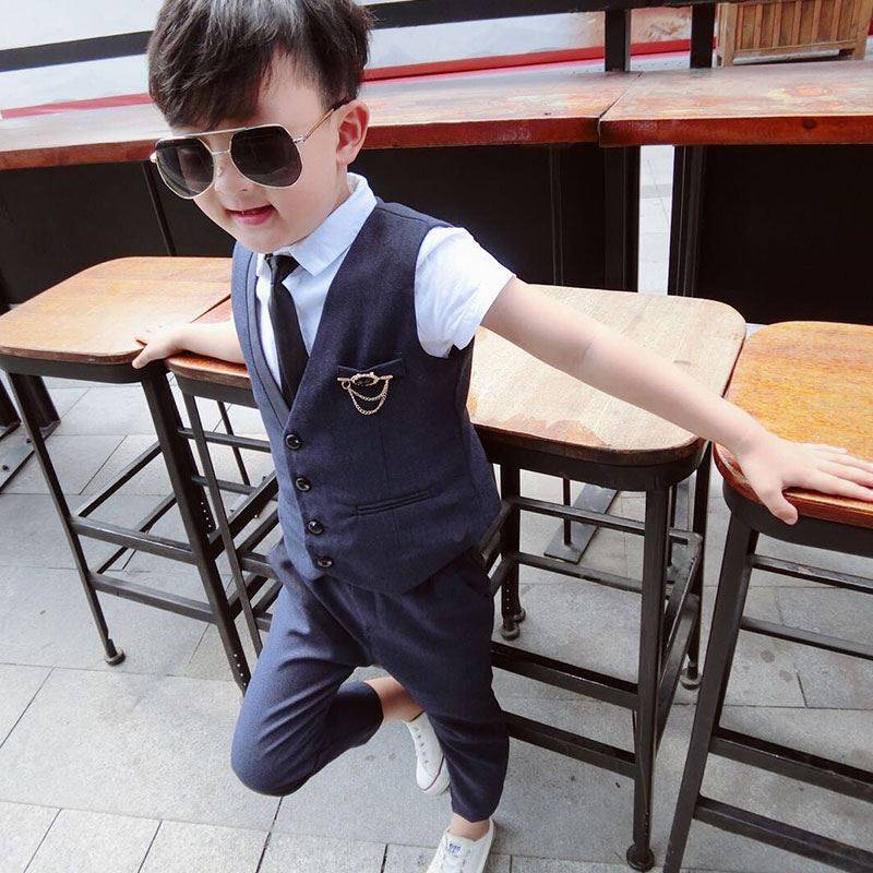 男童西装套装英伦风夏装小主持人儿童小西服花童礼服马甲三件套潮