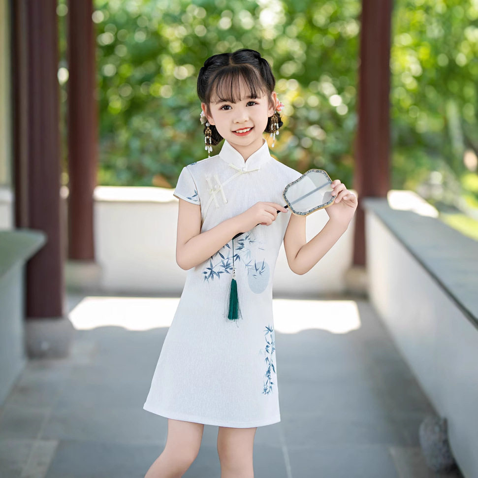 复古国风蕾丝短袖女童旗袍春夏