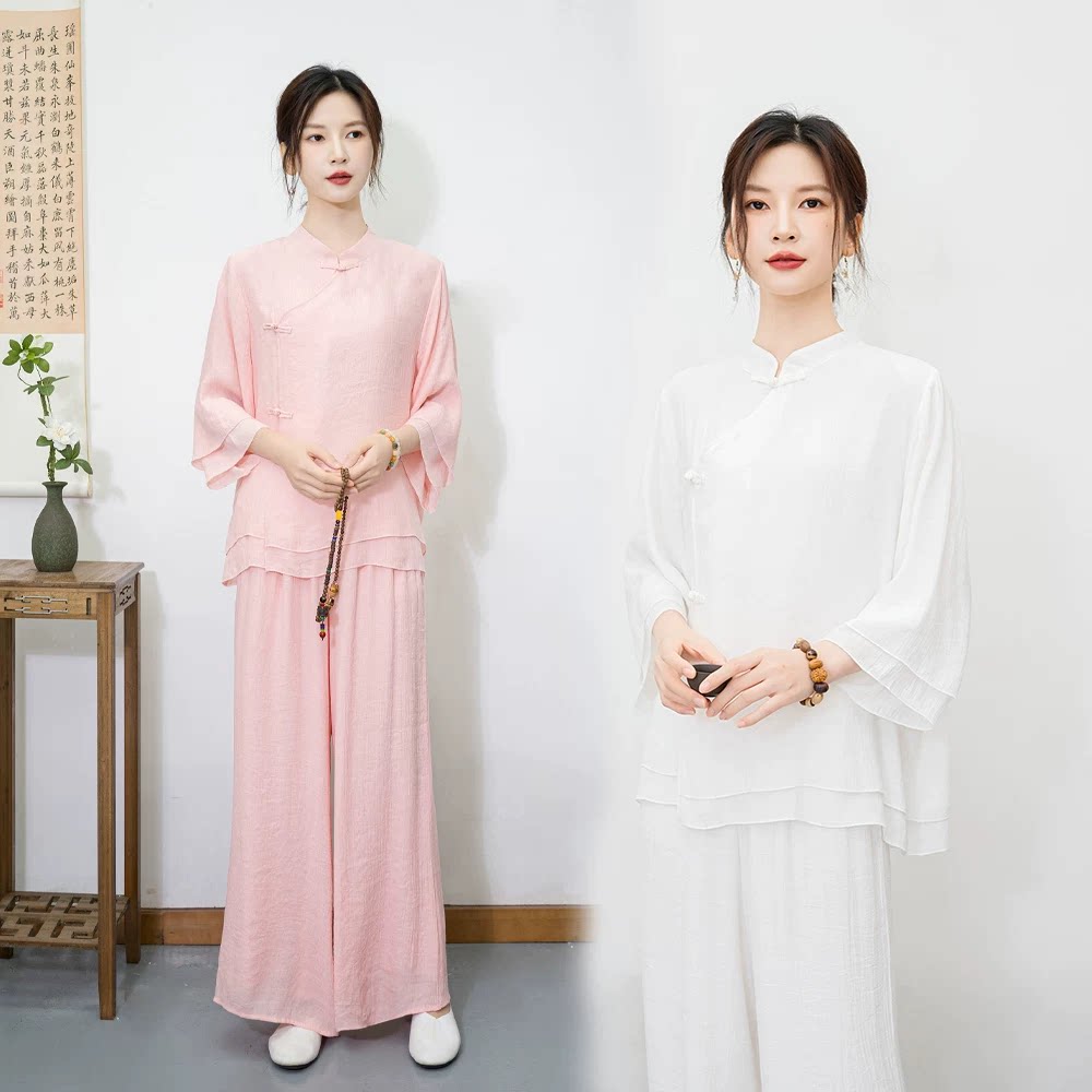 国风禅意打坐瑜伽茶服女两件套