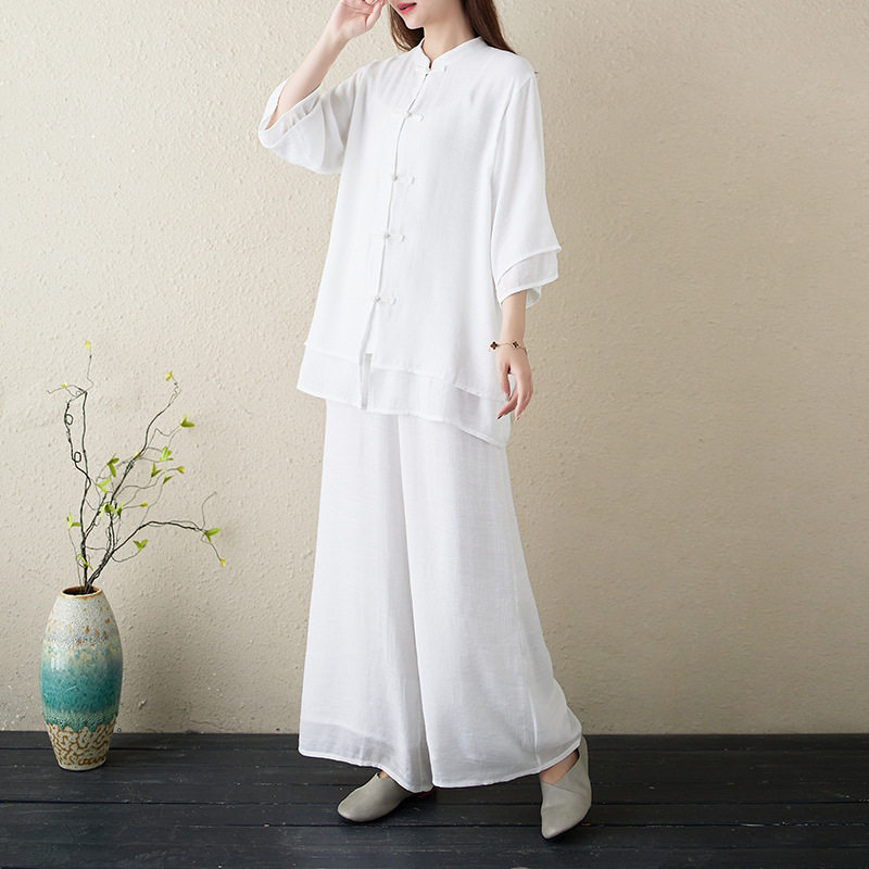 夏季棉麻禅意瑜伽茶服女两件套