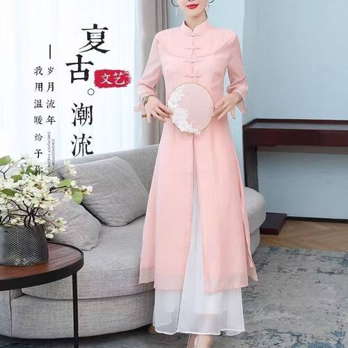 夏季旗袍式修身禅意汉服连衣裙