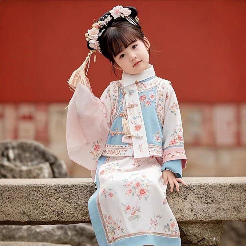 新款儿童古装格格服女童清朝宫廷服饰春夏旗袍中国风女童旗袍套装