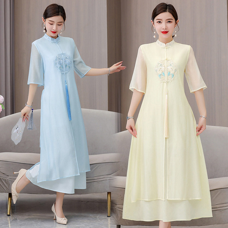 中国风禅意茶服女2025夏季新款复古新中式仙气飘逸旗袍改良连衣裙