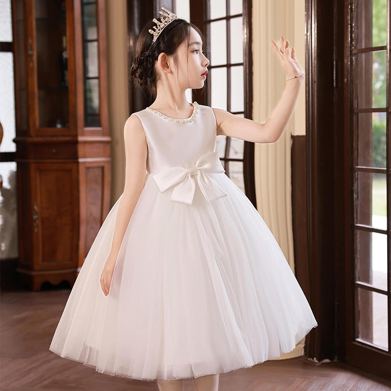 夏季洋气女童蓬蓬纱裙儿童白色背心连衣裙表演出礼服宝宝公主裙子