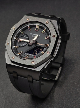 适用于卡西欧GMAS2100正品改装小款离岸黑金表壳氟胶带适用细手腕