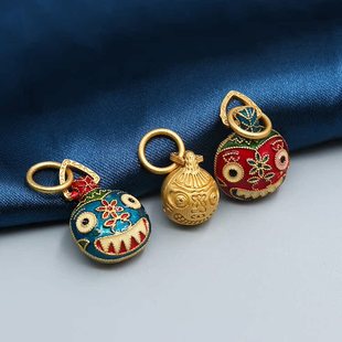 古法黄金吞金兽手链吸财一家三口烧蓝吊坠女生项链招财转运手绳男