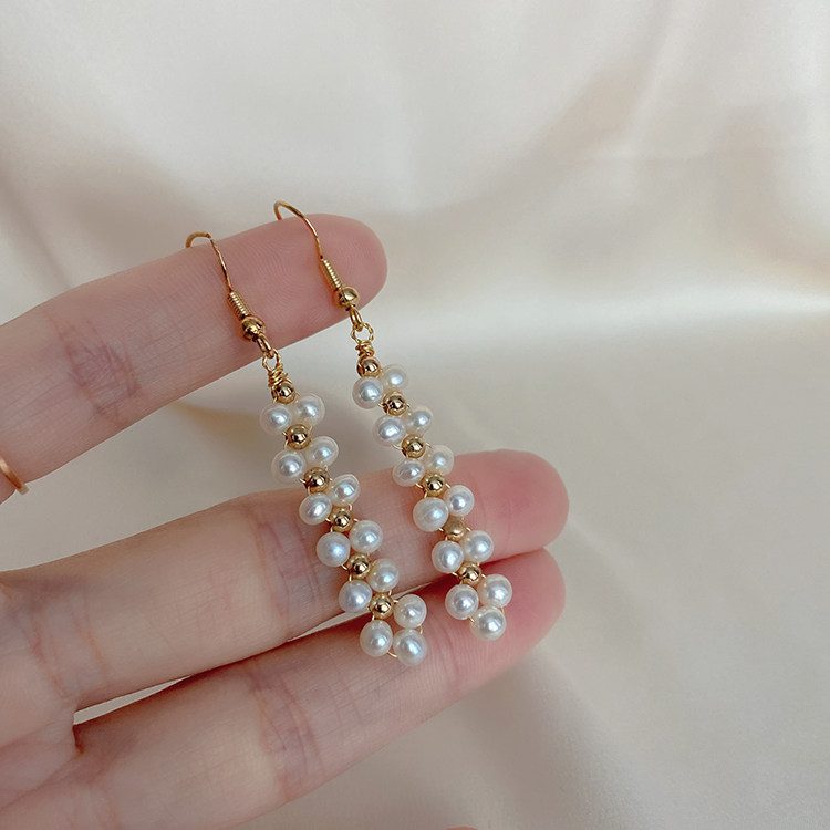 淡水珍珠手工编制长条耳坠新款潮气质个性耳坠绕线轻奢耳环女