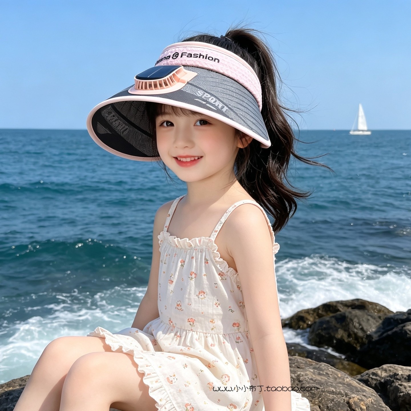 儿童帽子夏季太阳能风扇帽男女童户外防晒遮阳帽中大童宝宝空顶帽