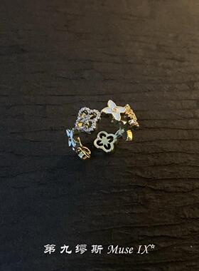 S925纯银满圈四叶草闪钻戒指女