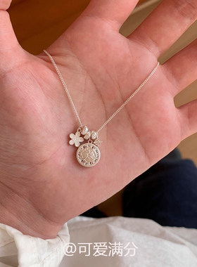 银色花朵镂空罗盘项链女