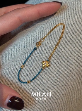 金色四叶草蓝色编织手绳手链女