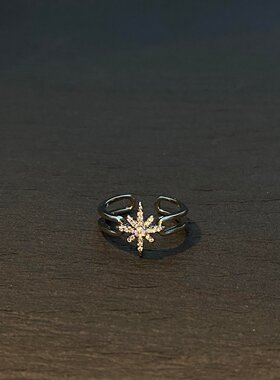 S925纯银闪钻八芒星戒指女