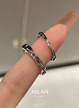 S925纯银色极简风闪钻光面戒指女