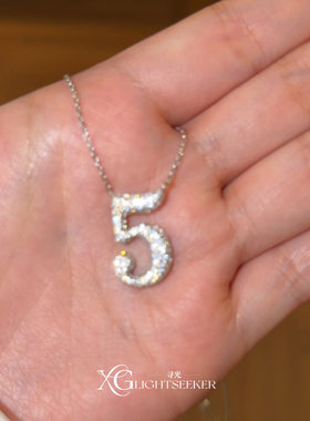 S925纯银满钻数字吊坠项链女