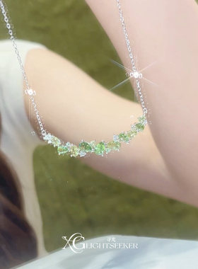 S925纯银绿色水滴闪钻项链女