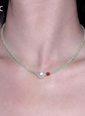 绿色仿珍珠玛瑙项链女