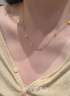 复古金色双环扣锁头项链女