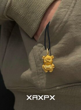 镶钻跑环金色小猪吊坠编绳项链女