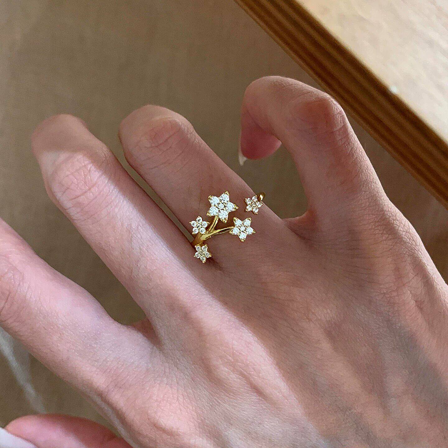 S925纯银满天星金色戒指女图片