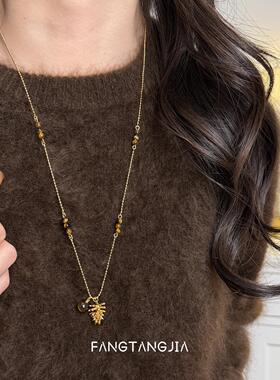 S925纯银复古松果吊坠虎眼石项链