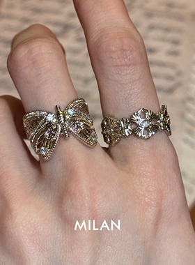 绝美vintage古著咖啡金蝴蝶戒指