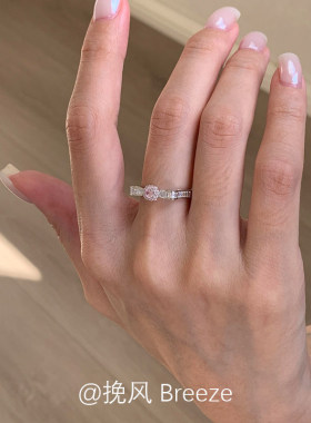 S925纯银粉色闪钻蝴蝶结戒指女