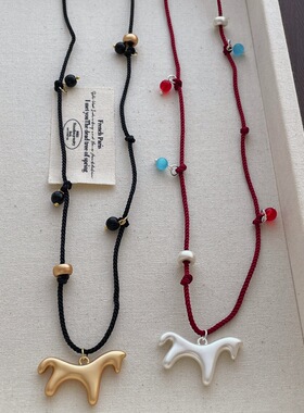 S925纯银小马造型红色编绳项链女