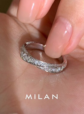 银色双圈环绕满钻莫比乌斯环戒指