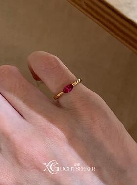 法式复古爆闪红色马眼钻戒指女