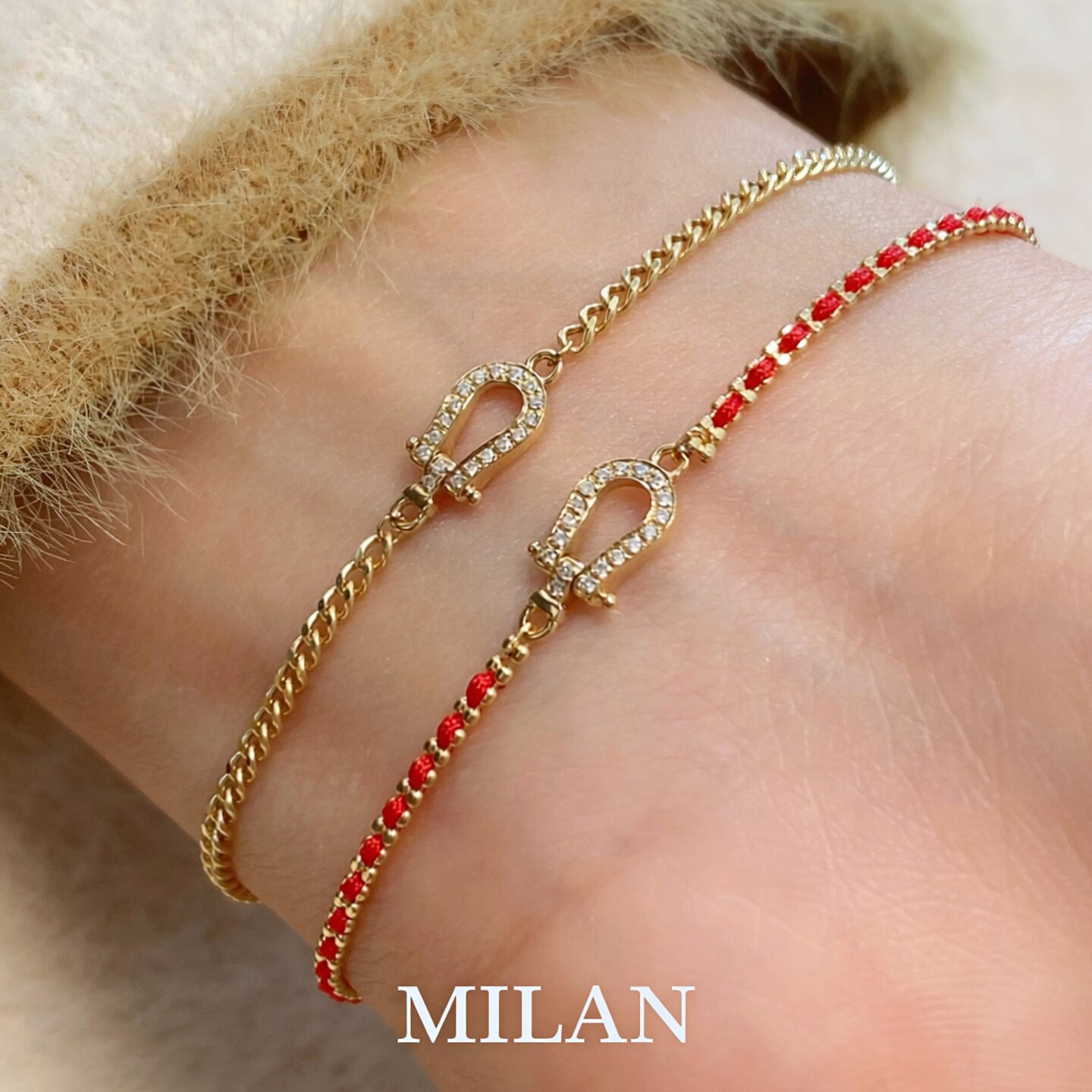 质感巨好！新年红色编绳马蹄扣手链女轻奢小众精致高级感百搭手串