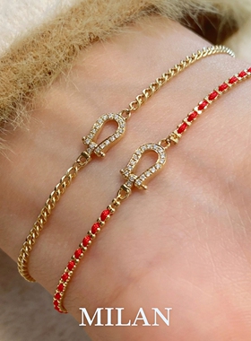 新年红色编绳马蹄扣手链2025新款