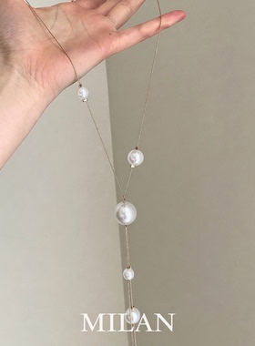 白色重工仿珍珠毛衣链女