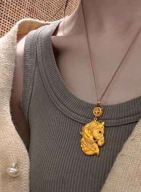 越南金色拉丝仿钻马头编绳项链女