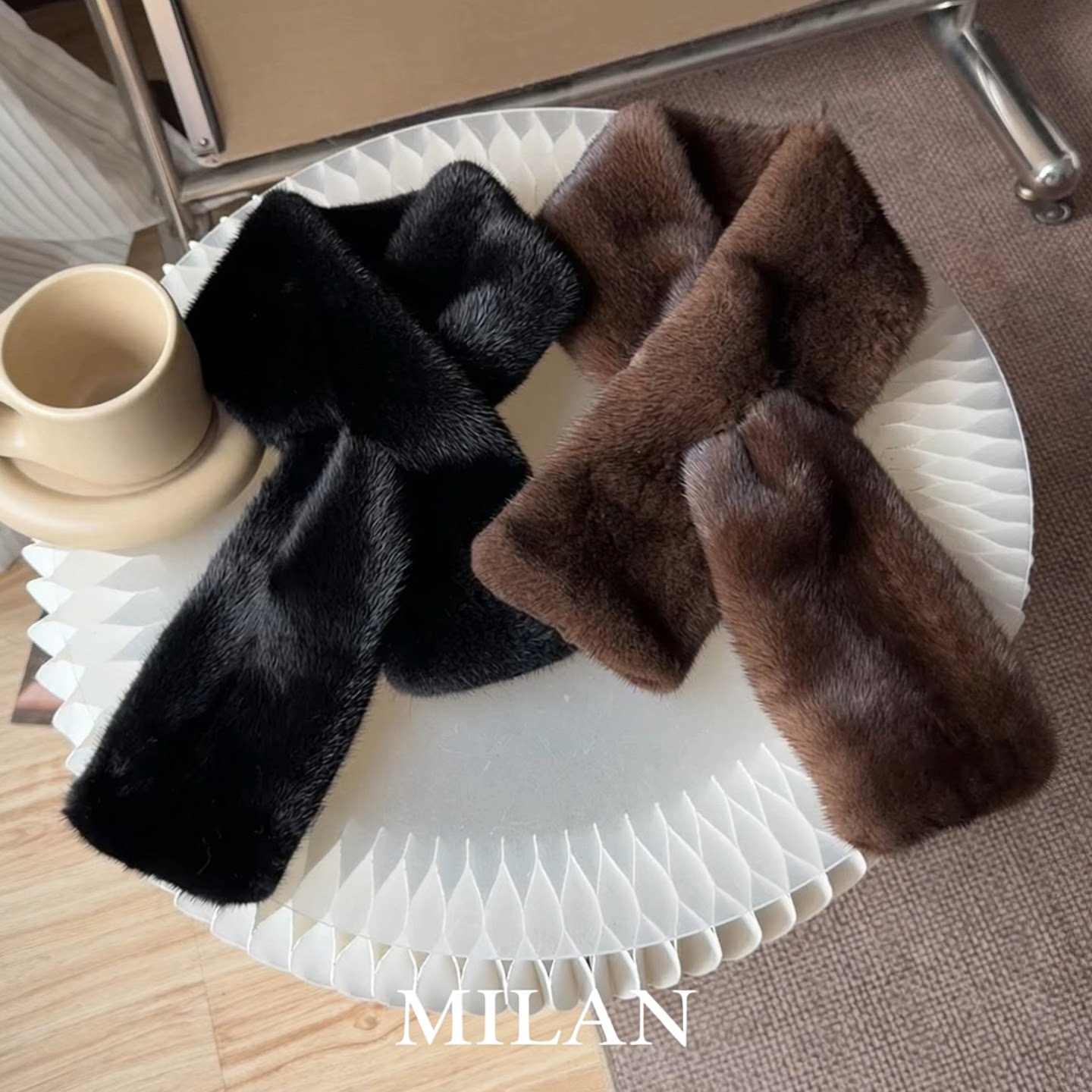 超重工！秋冬复古水貂毛短款皮草毛领围巾女百搭加厚防寒保暖围脖