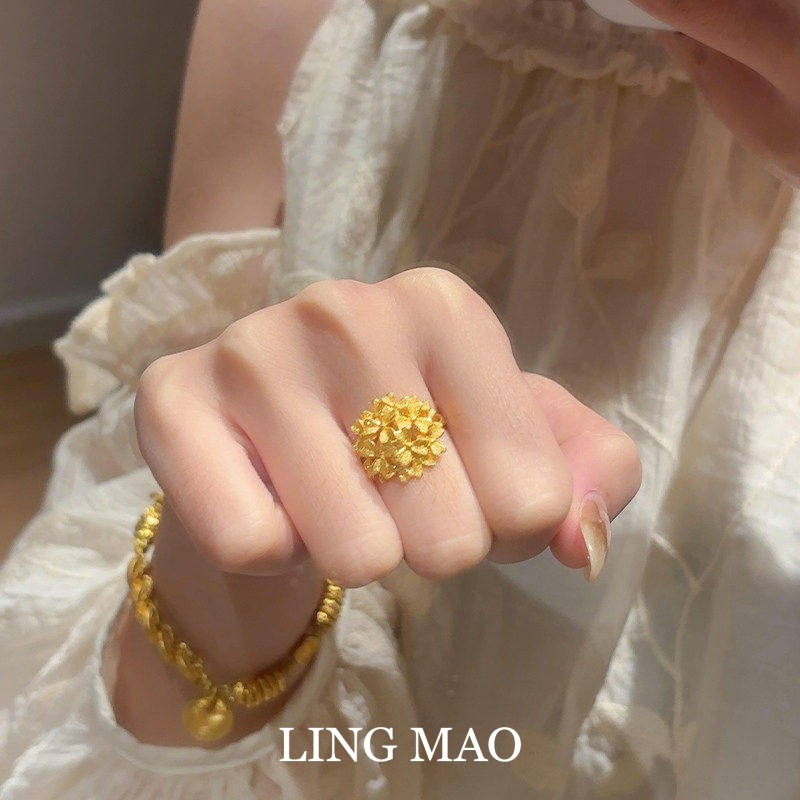 S925纯银金色小花塔繁花戒指女士图片