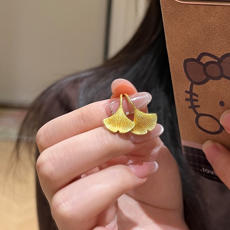 金缕秋光~S925纯银新中式金色银杏叶耳环女士高级感轻奢复古耳饰