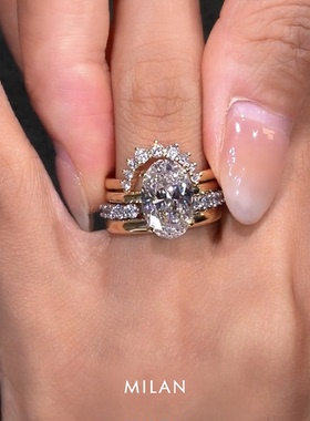 S925纯银戒叠戴椭圆鸽子闪钻戒指