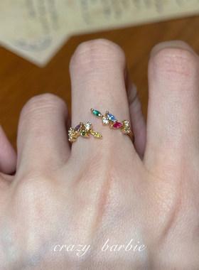 S925纯银彩色麦穗戒指女