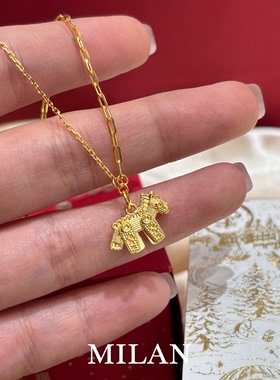 四驱小马~S925纯银金色小马项链