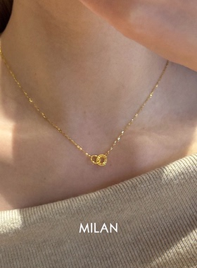 金色碎冰冰双环相扣项链女