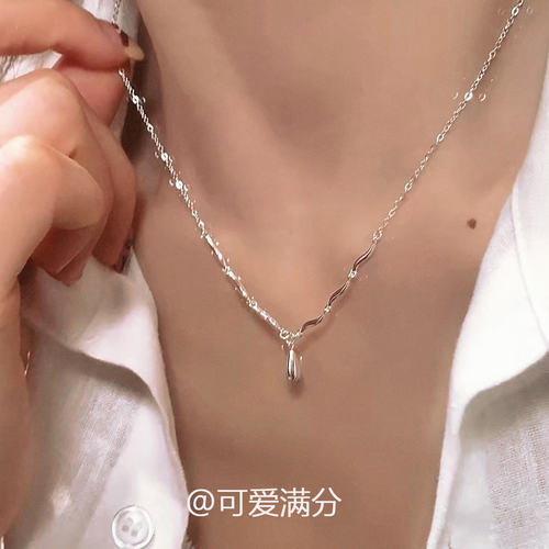 S925纯银波浪水滴项链女