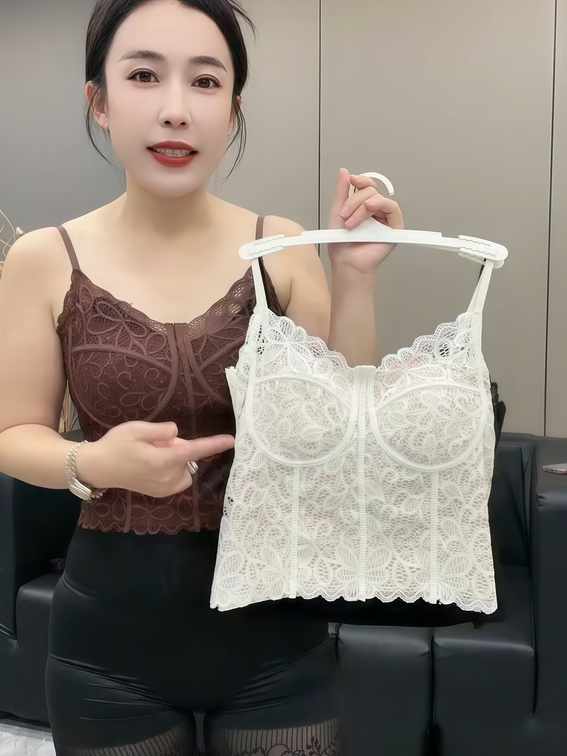 高品质6122#法式马甲线3代蕾丝吊带背心免穿bra内搭外穿美背上衣