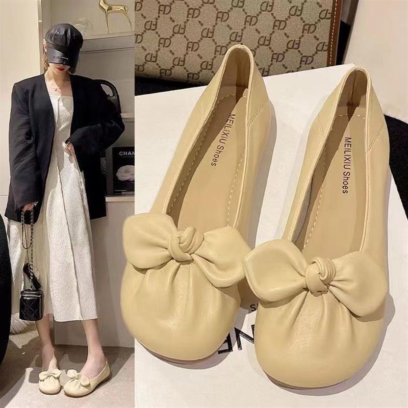 软底奶奶鞋一脚蹬法式单鞋女四季新款时尚百搭平底超软防滑豆豆鞋