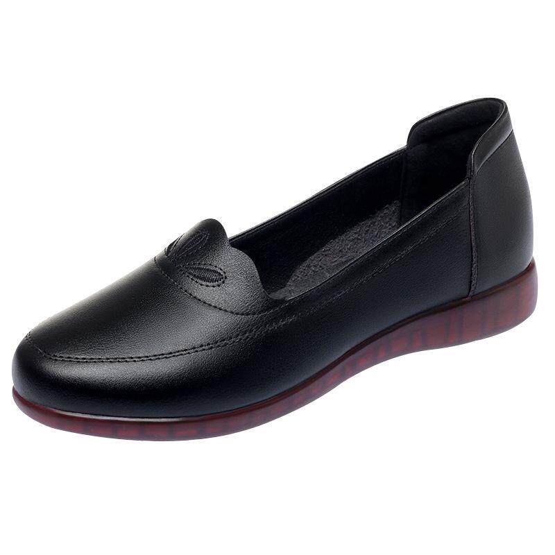 春秋款妈妈鞋真皮软底低跟平底单鞋女士皮鞋中跟防滑中老年皮鞋女